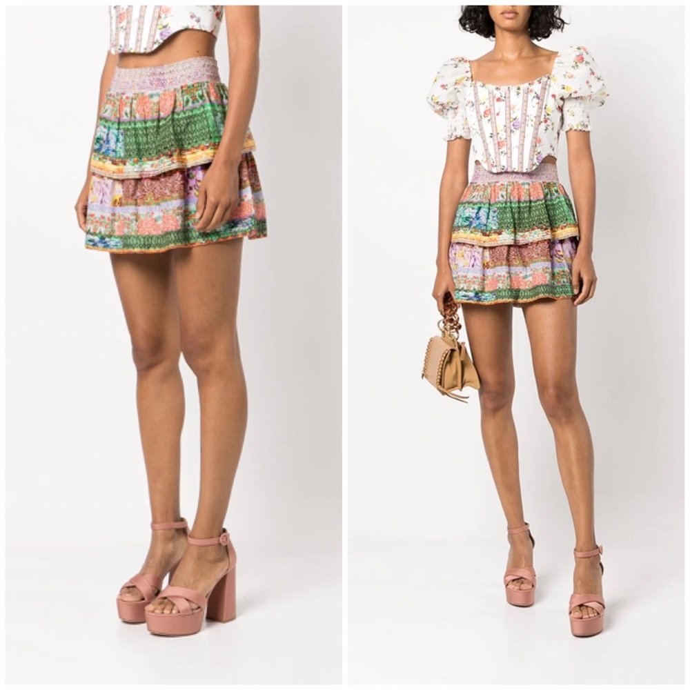 Alice + Olivia Jojo Tiered Ruffle Miniskirt Summer Lavender
